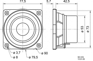 Visaton SC 8 N, 8 Ohm, 3.3 Inch - Magnetically Shielded Full Range Loudspeaker - Art. No. 8018
