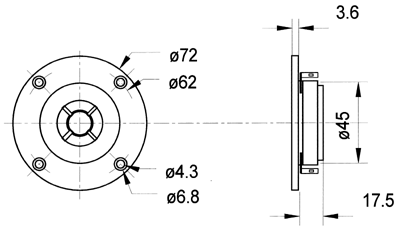 DTW 72 · 8 Ω · part 1004 — Dimension drawing