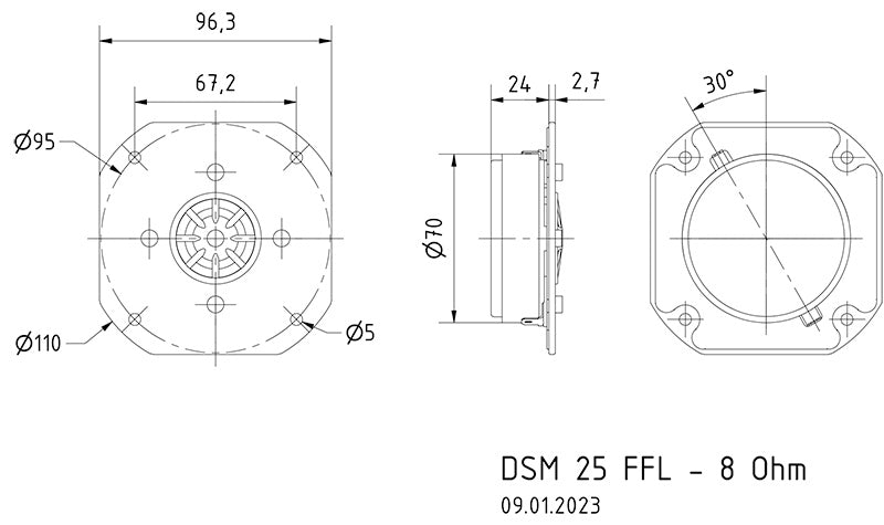 DSM 25 FFL · 8 Ω · part 1153 — Dimension drawing