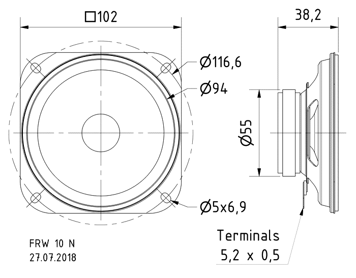 FRW 10 N · 8 Ω · part 2032 — Dimension drawing