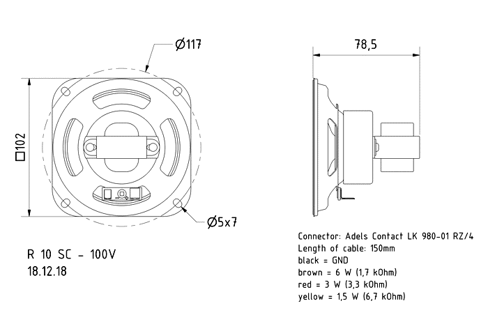 R 10 SC · 100 V · part 2045 — Reference drawing · see current datasheet for fitting