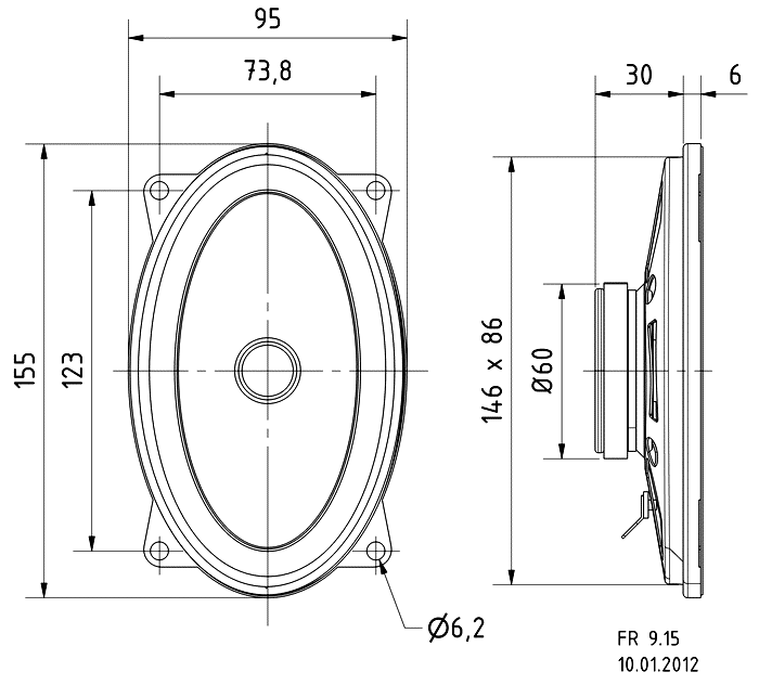 FR 9.15 · 4 Ω · part 2054 — Dimension drawing