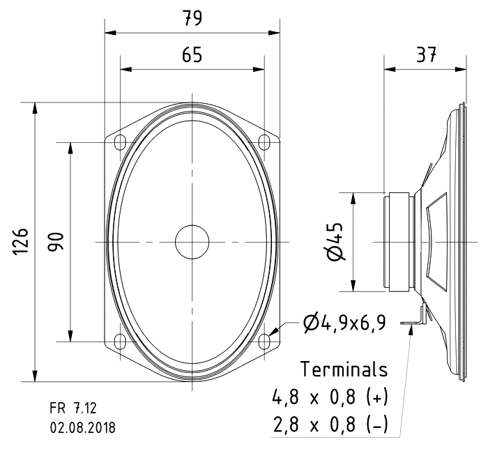 FR 7.12 · 8 Ω · part 2058 — Dimension drawing