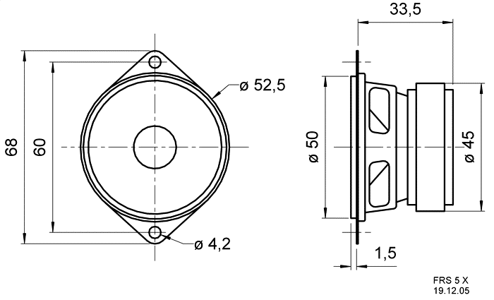 FRS 5 X · 8 Ω · part 2235 — Dimension drawing