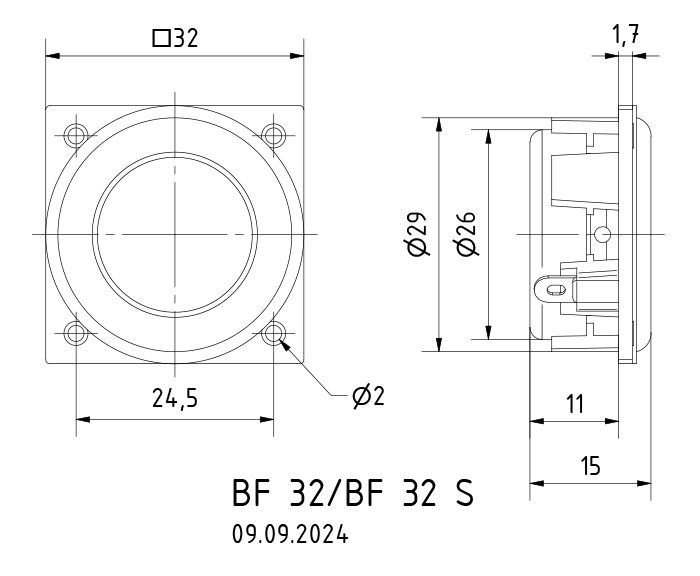 BF 32 S · 4 Ω · part 2249 — Dimension drawing