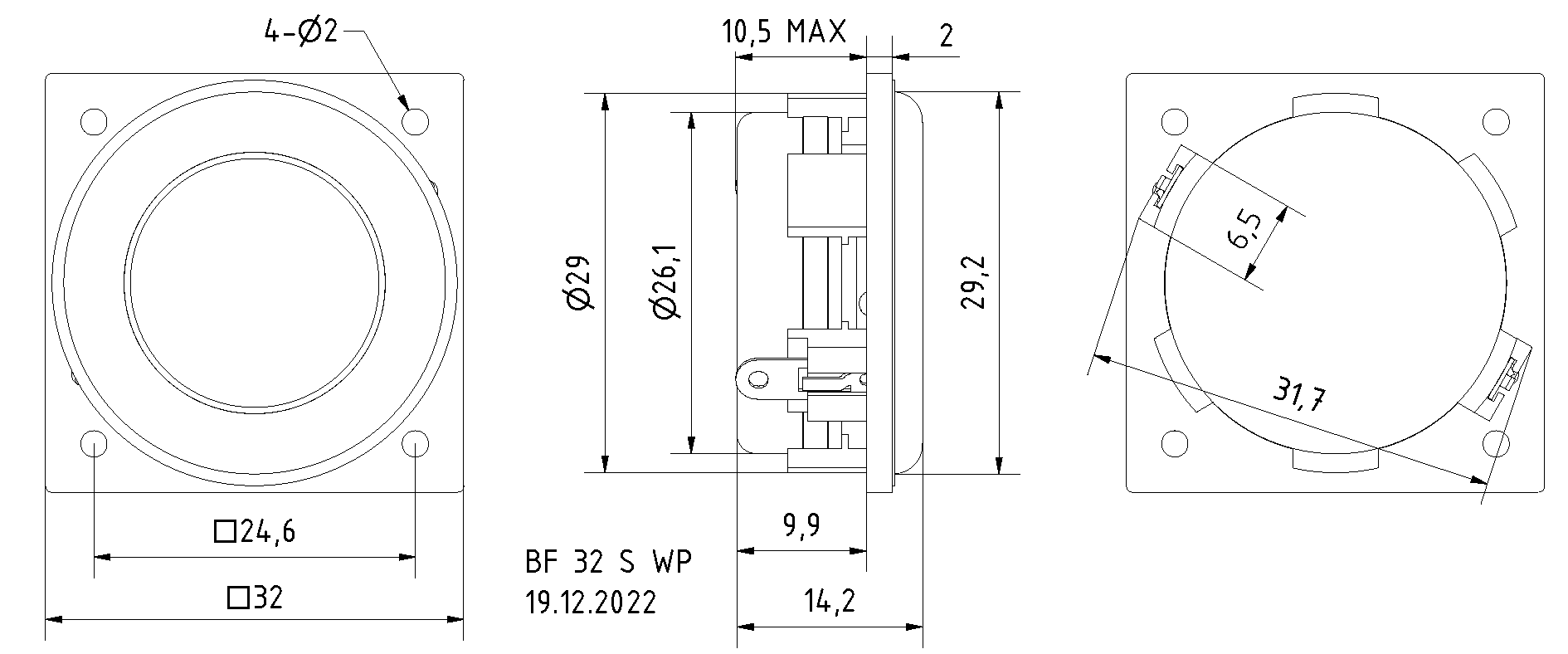 BF 32 S WP · 8 Ω · part 2251 — Dimension drawing