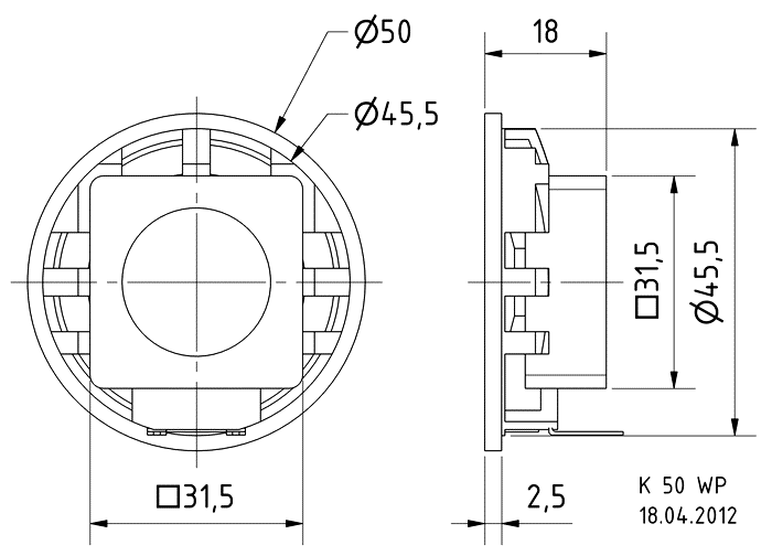 K 50 WP · 50 Ω · part 2916 — Dimension drawing