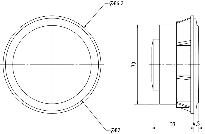 PL 8 RV · 4 Ω · part 4480 — Dimension drawing