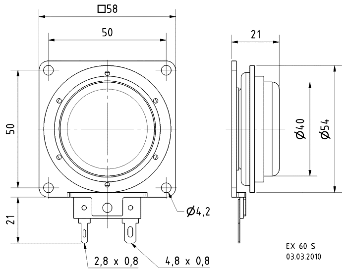 EX 60 S · 4 Ω · part 4536 — Dimension drawing