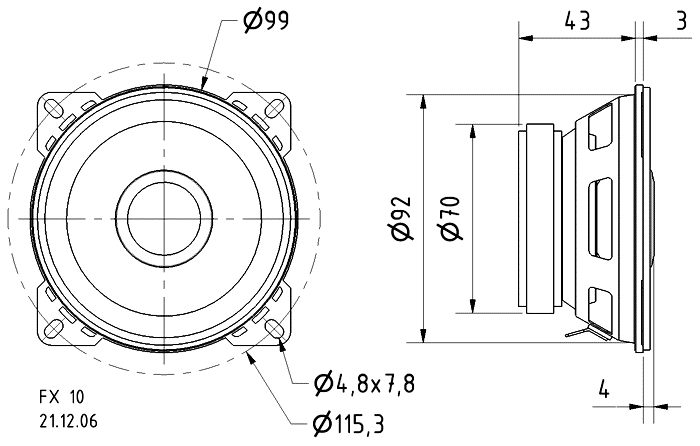 FX 10 · 4 Ω · part 4692 — Reference drawing · see revised datasheet drawing for fitting