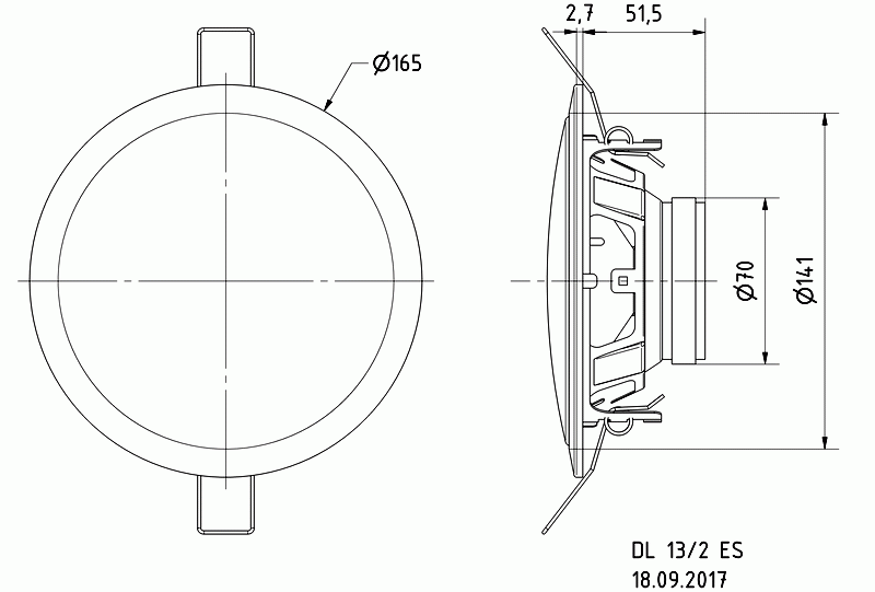 DL 13/2 ES · 8 Ω · part 50163 — Dimension drawing