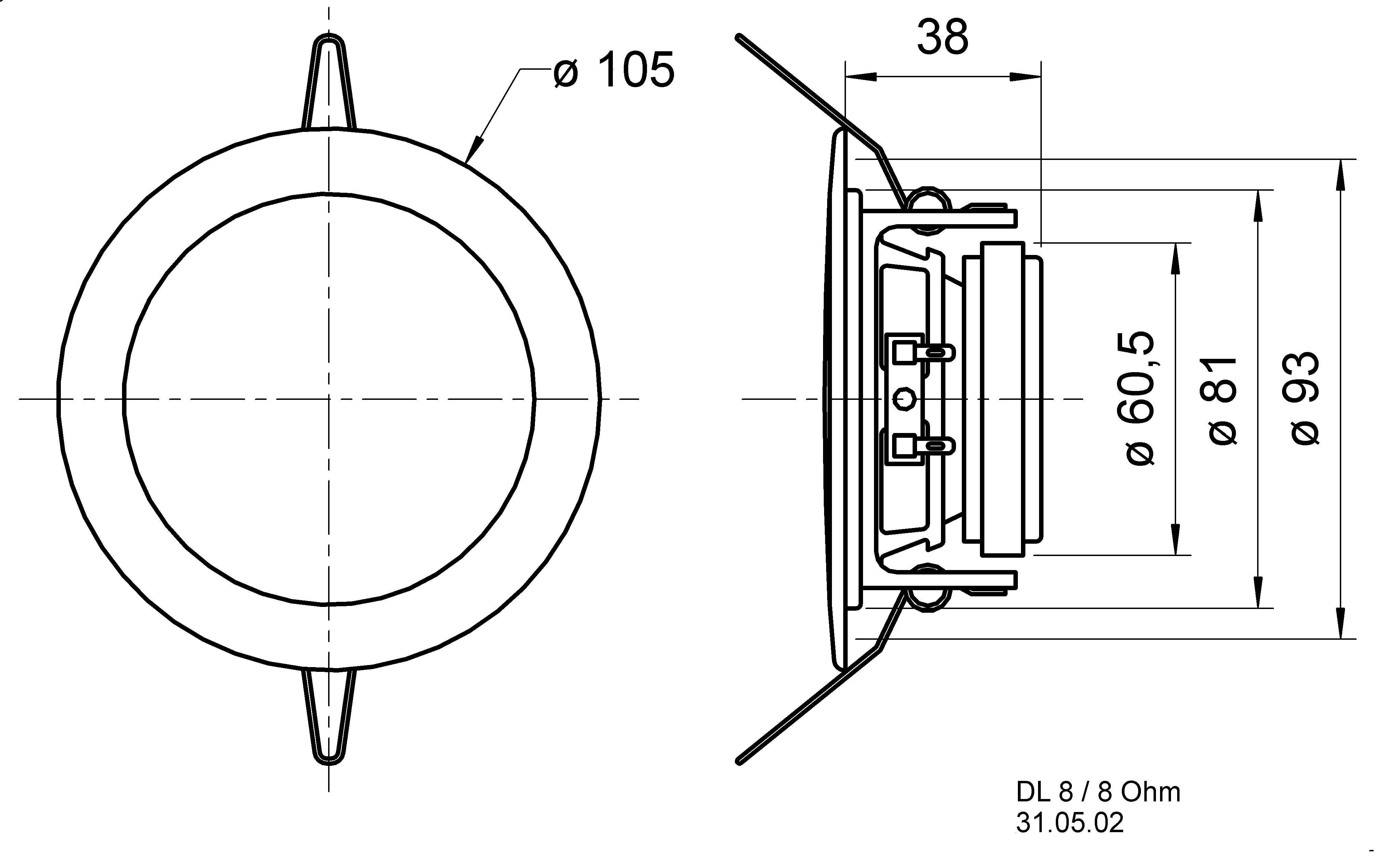 DL 8 · 8 Ω · black · part 50178 — Dimension drawing