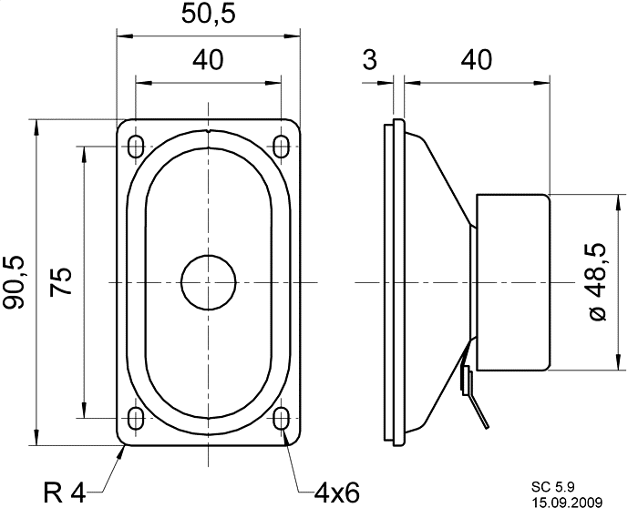 SC 5.9 · 8 Ω · part 8006 — Dimension drawing