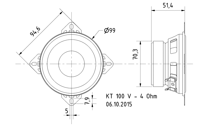 KT 100 V · 4 Ω · part 9070 — Dimension drawing