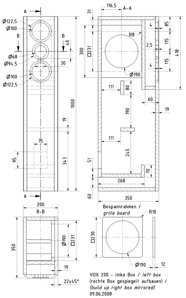 VOX 200 · part 5905 — Cabinet construction drawing