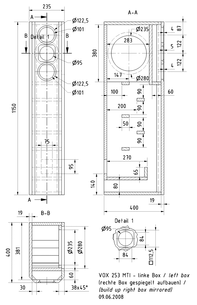 VOX 253 MTI · part 5987 — Cabinet construction drawing