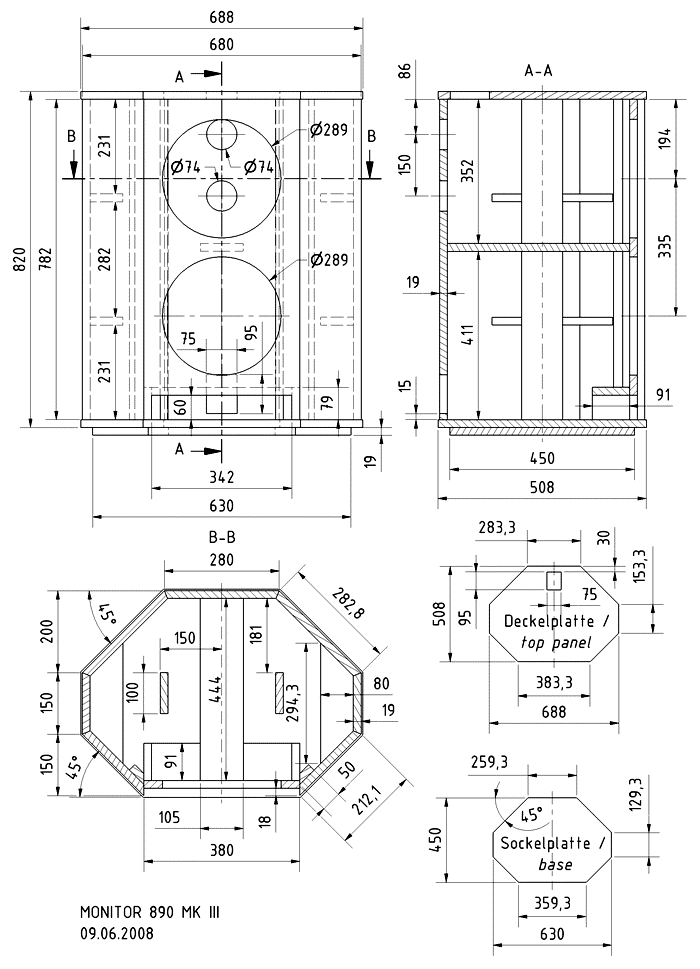 MONITOR 890 MK III · part 5957 — Cabinet construction drawing