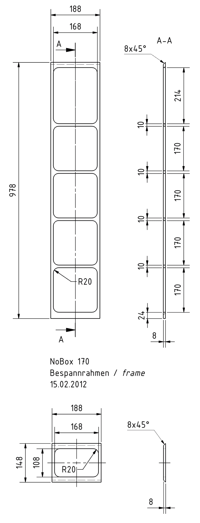 NoBox 170 · part 5885 — Cabinet construction drawing