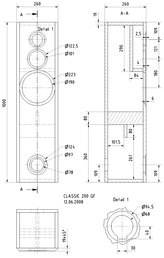 CLASSIC 200 GF · part 5962 — Cabinet construction drawing