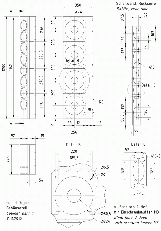 GRAND ORGUE · part 5892 — Cabinet construction drawing