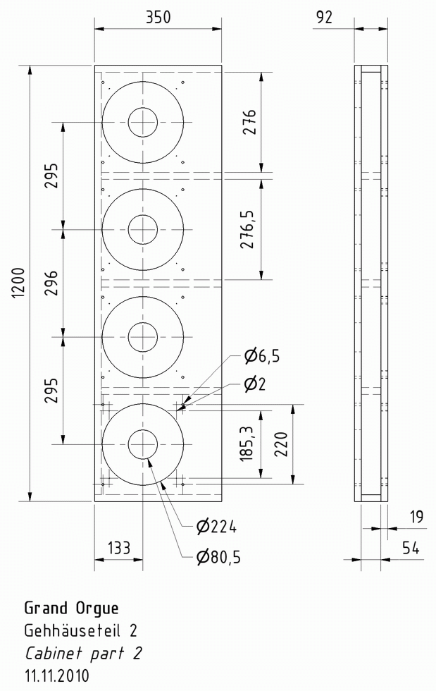 GRAND ORGUE · part 5892 — Cabinet construction drawing