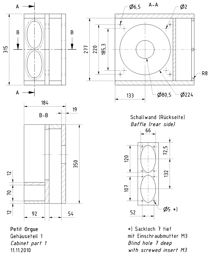 PETIT ORGUE · part 5891 — Cabinet construction drawing