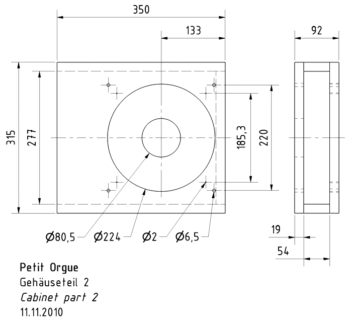 PETIT ORGUE · part 5891 — Cabinet construction drawing