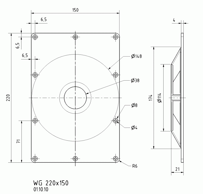 Waveguide WG 220x150 — Mounting drawing