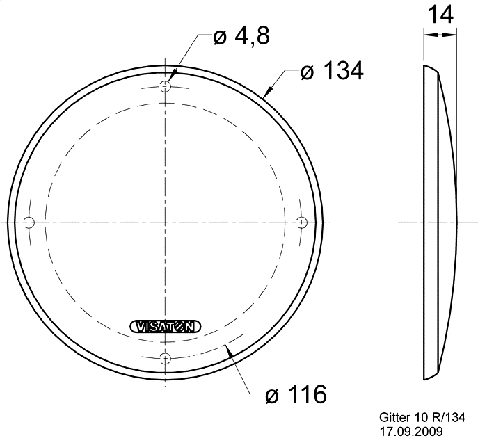 GRILLE 10 R/134 (black/chrome) — Mounting drawing