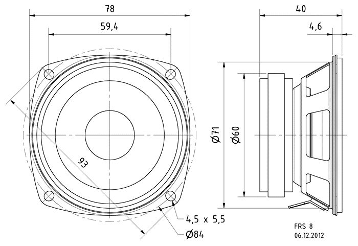 FRS 8 · 4 Ω — dimension drawing
