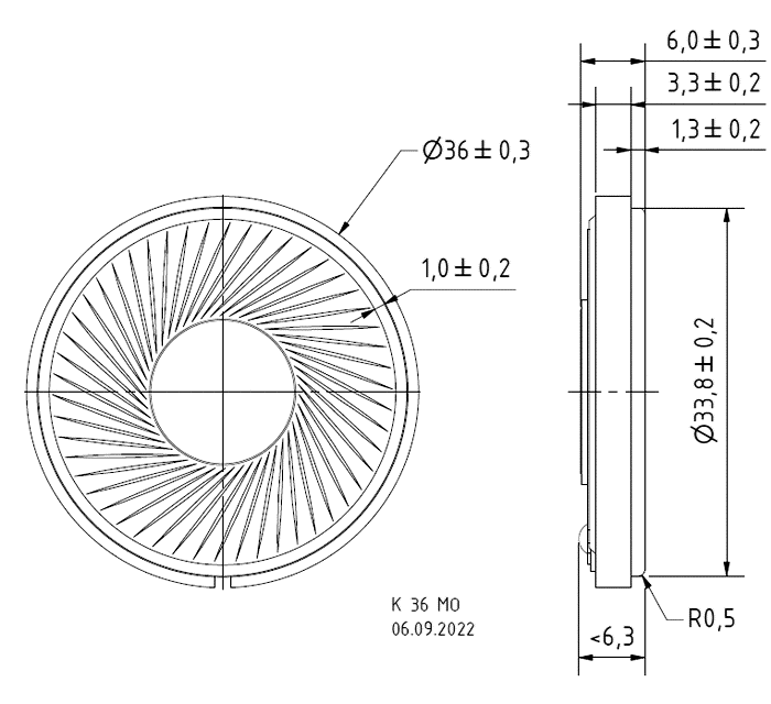 K 36 MO · 8 Ω · part 2914 — Dimension drawing