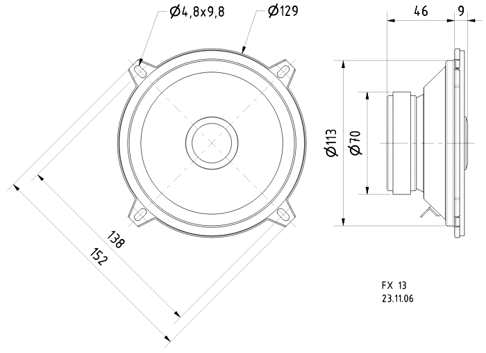 FX 13 · 4 Ω · part 4570 — Dimension drawing