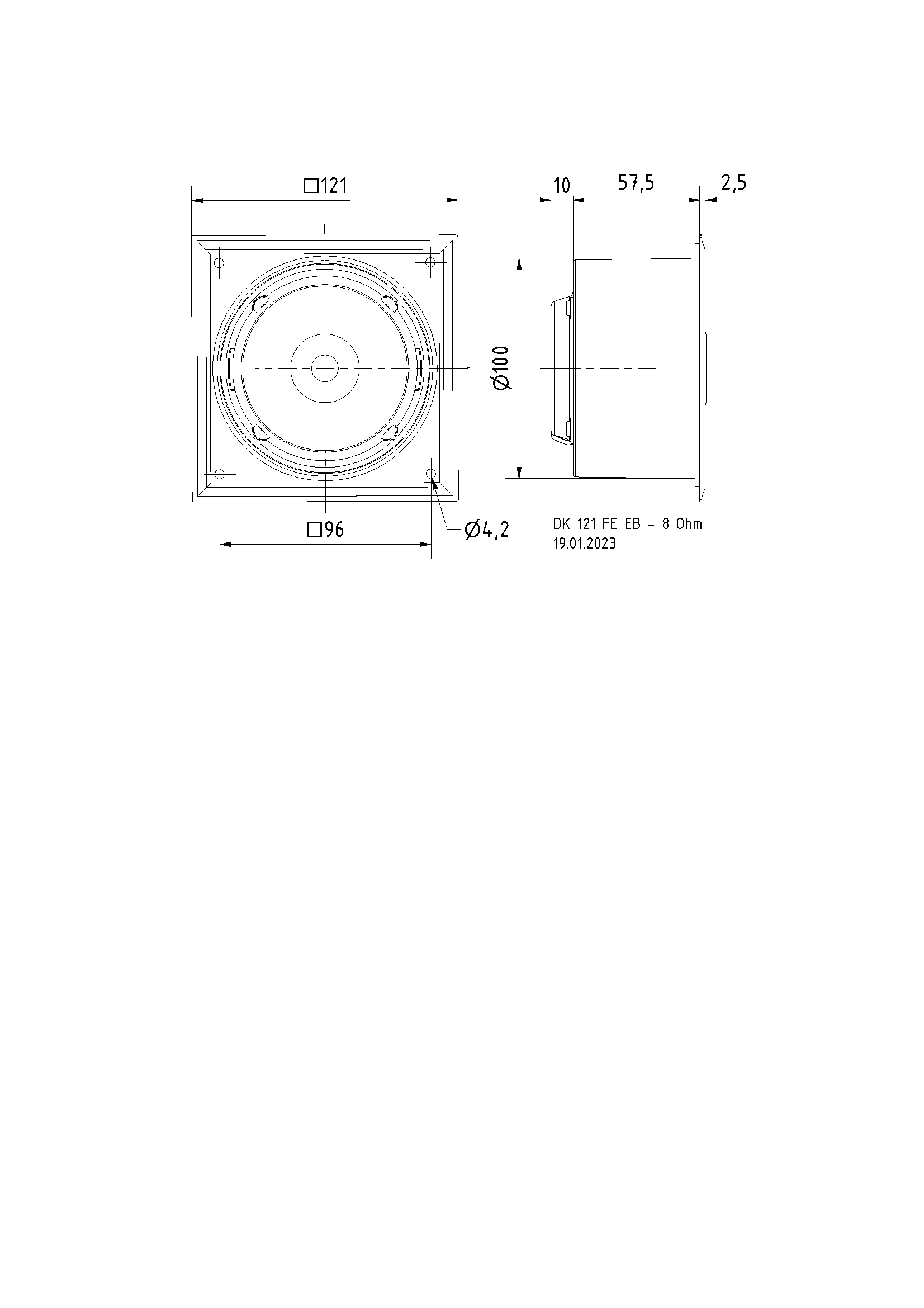 DK 121 FE EB · 8 Ω · part 50261 — Dimension drawing