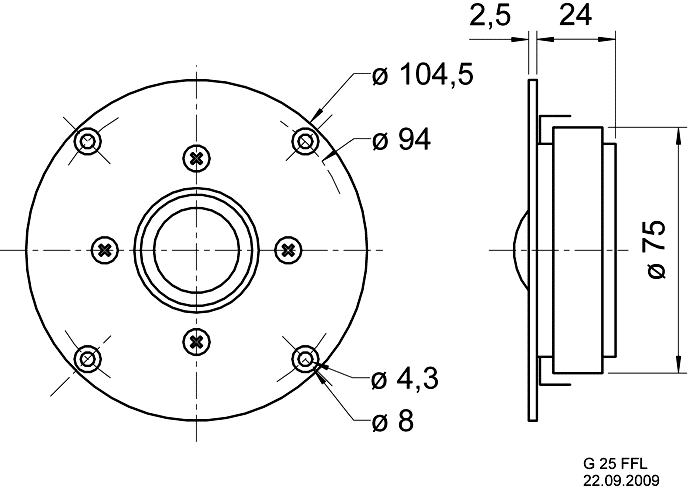 G 25 FFL · 8 Ω · part 1175 — Dimension drawing