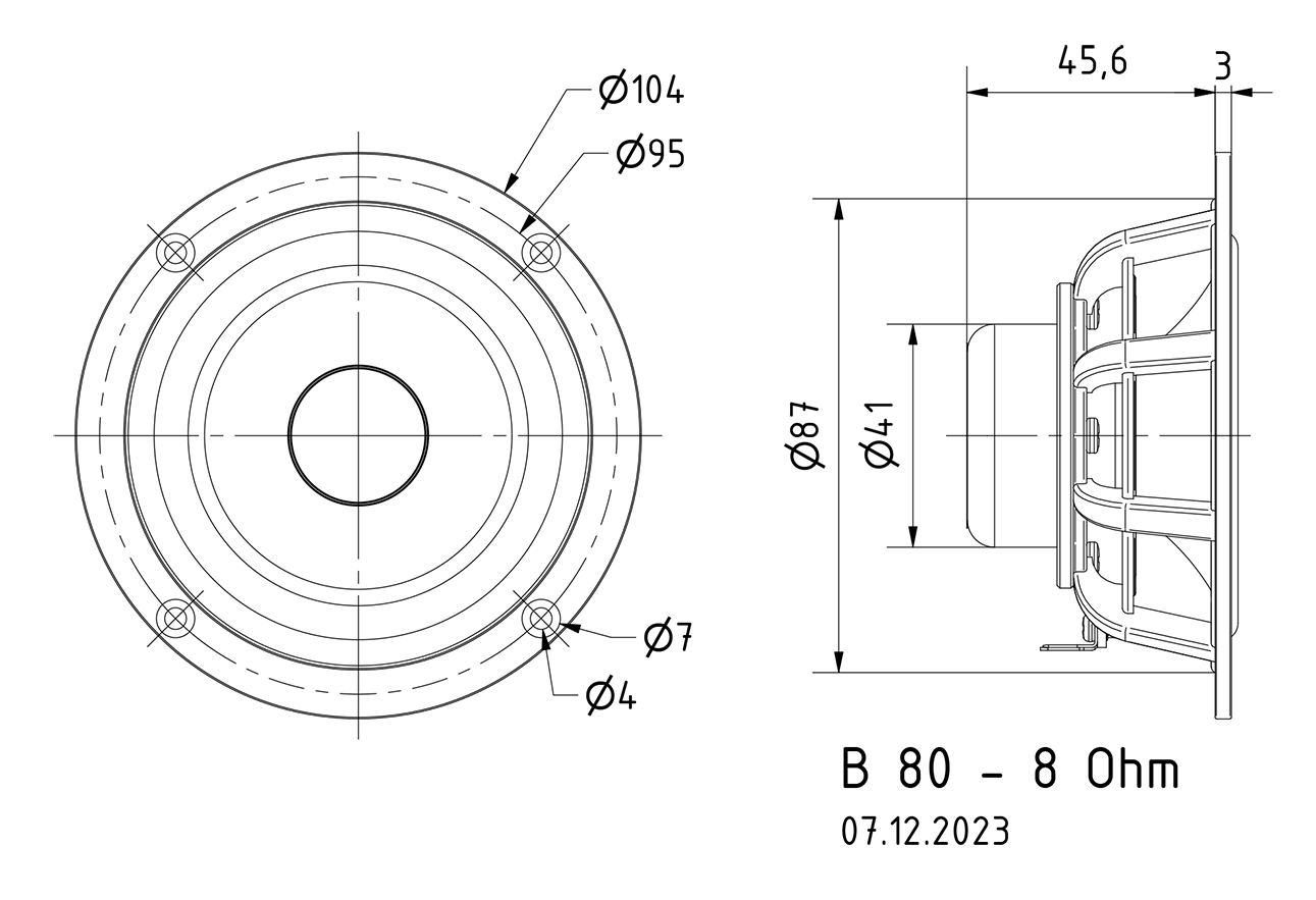 B 80 · 8 Ω · part 1261 — Dimension drawing