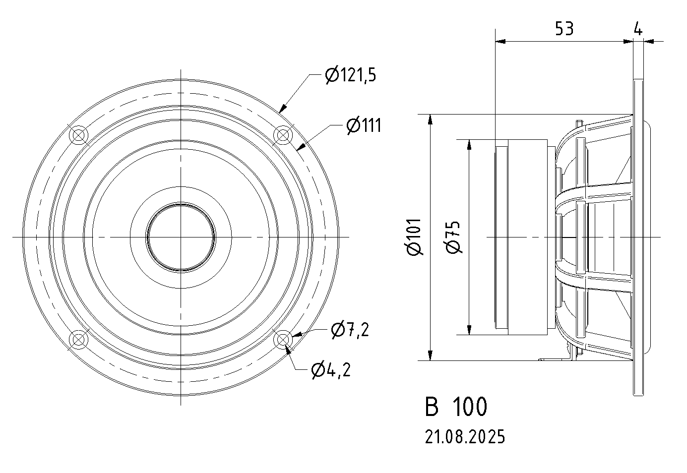 B 100 · 6 Ω · part 1263 — Dimension drawing