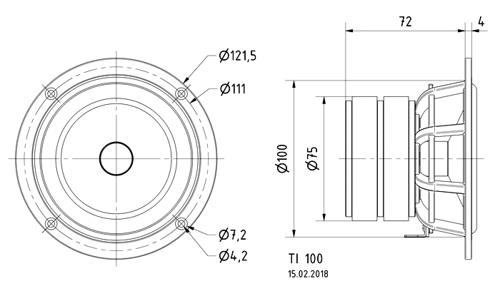 TI 100 · 8 Ω · part 1271 — Dimension drawing