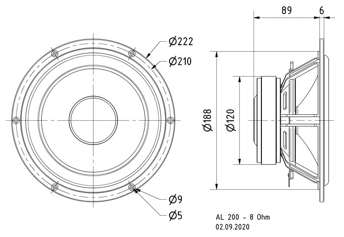 AL 200 · 8 Ω · part 1281 — Dimension drawing