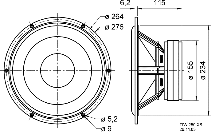 TIW 250 XS · 8 Ω · part 1342 — Dimension drawing