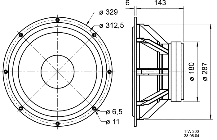 TIW 300 · 8 Ω · part 1364 — Dimension drawing