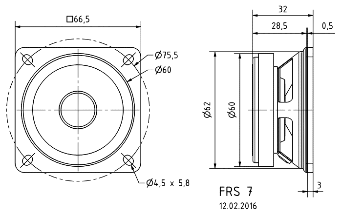 FRS 7 · 8 Ω · part 2012 — Dimension drawing