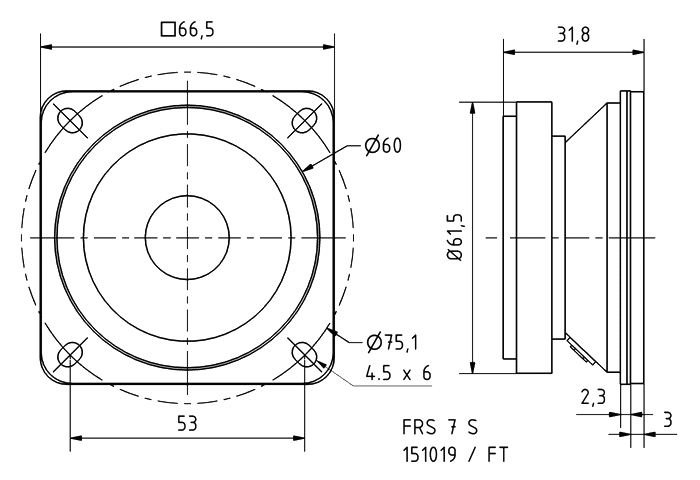 FRS 7 S · 8 Ω · part 2018 — Dimension drawing