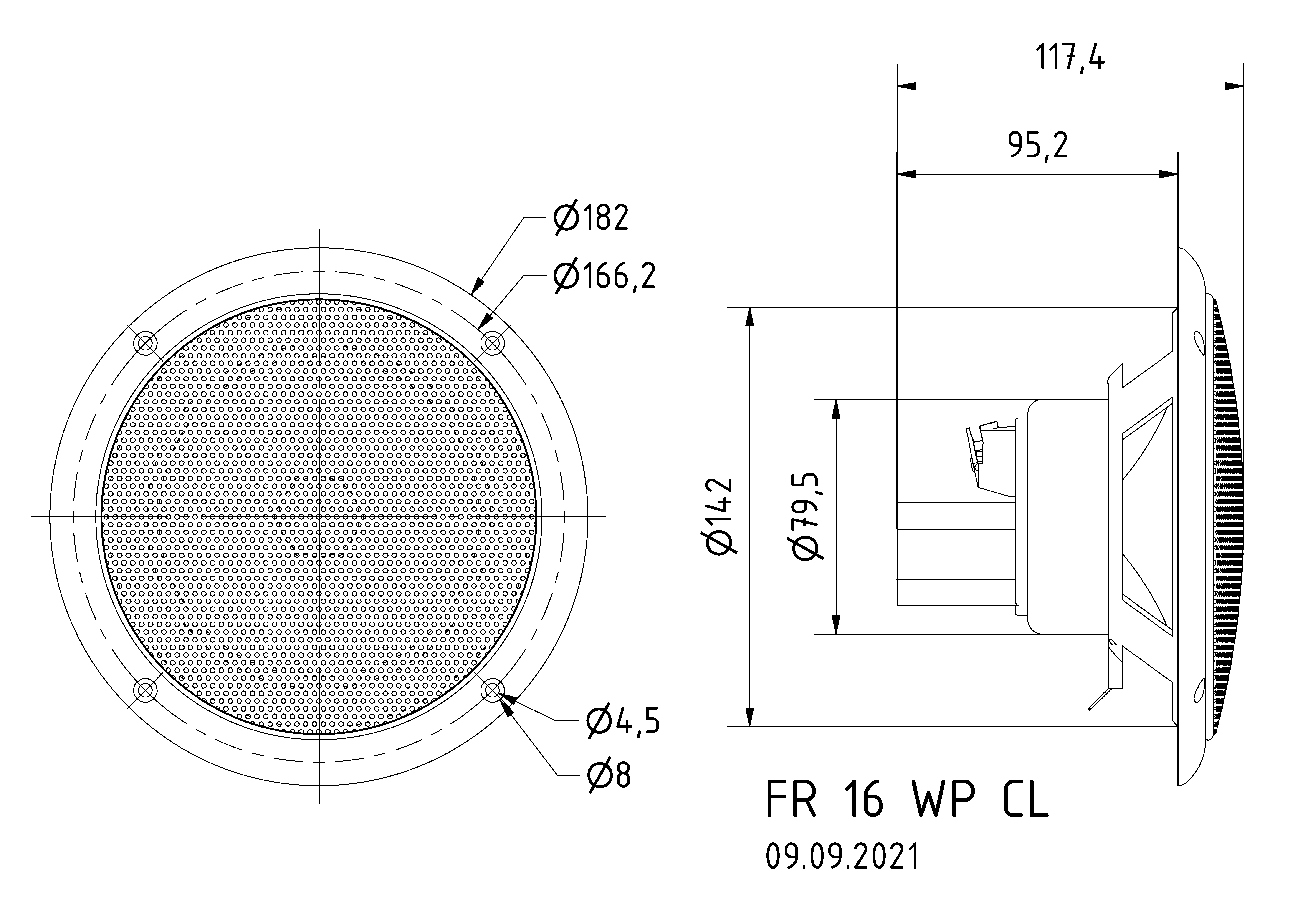 FR 16 WP CL · 100 V · part 2126 — Dimension drawing · 2021 revision