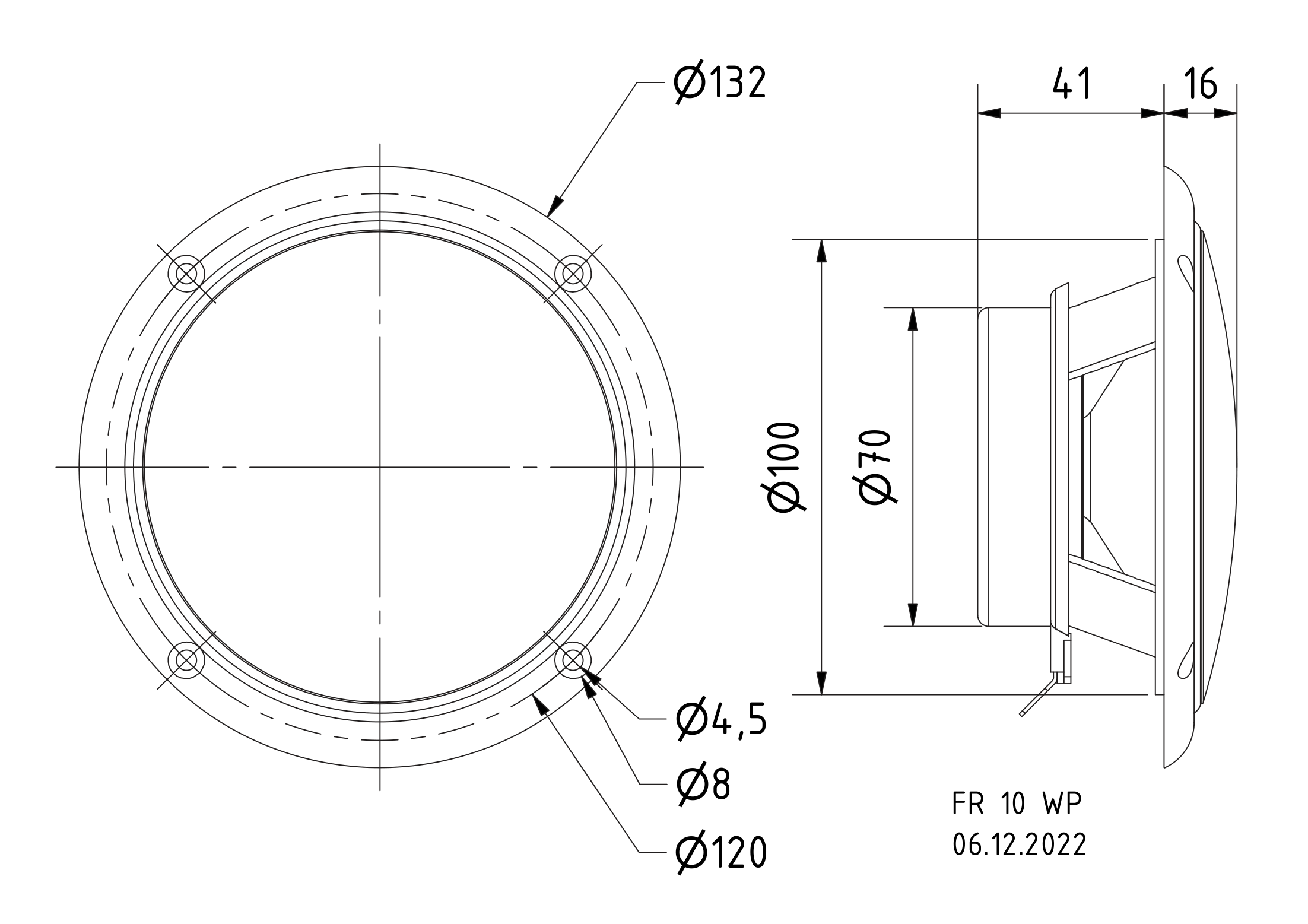 FR 10 WP · 4 Ω · black · part 2130 — Dimension drawing (from the manufacturer datasheet)