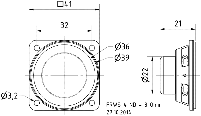 FRWS 4 ND · 8 Ω · part 2207 — Dimension drawing