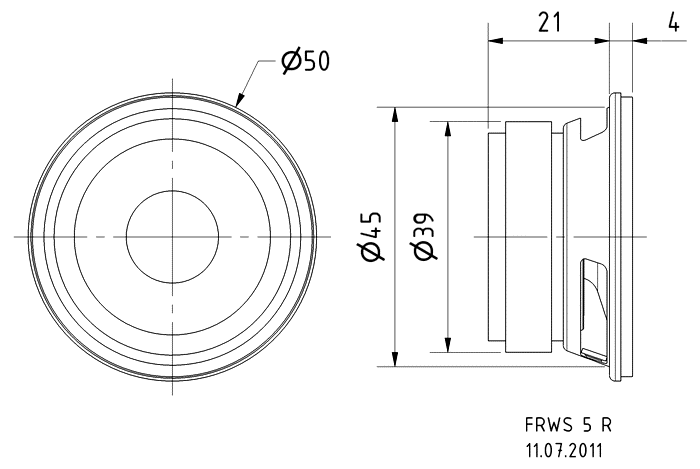 FRWS 5 R · 8 Ω · part 2212 — Dimension drawing