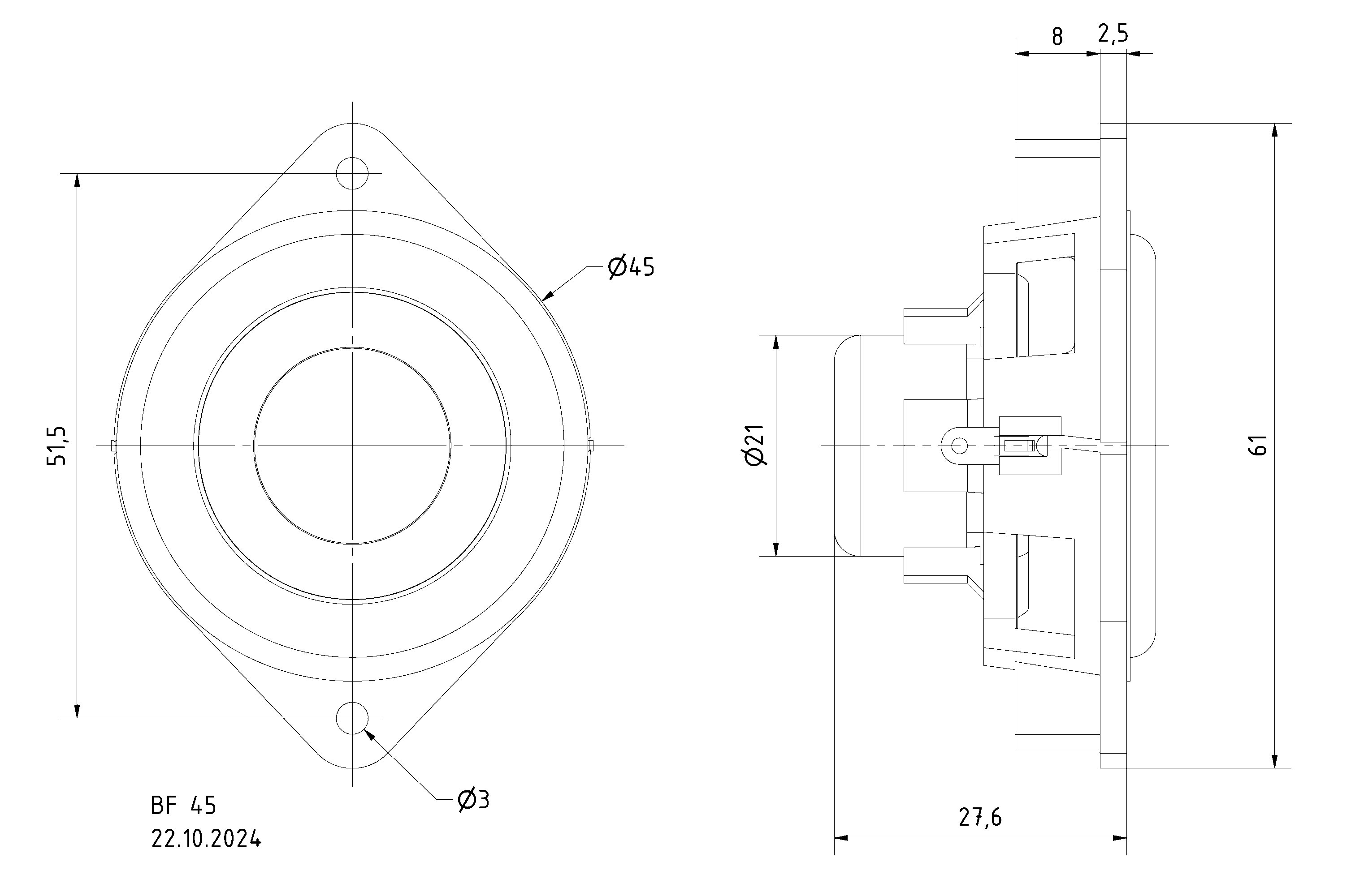 BF 45 · 4 Ω · part 2240 — Dimension drawing