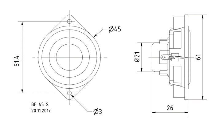BF 45 S · 8 Ω · part 2245 — Dimension drawing