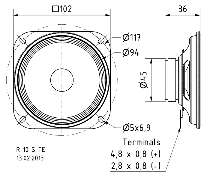 R 10 S TE · 4 Ω · part 2330 — Dimension drawing