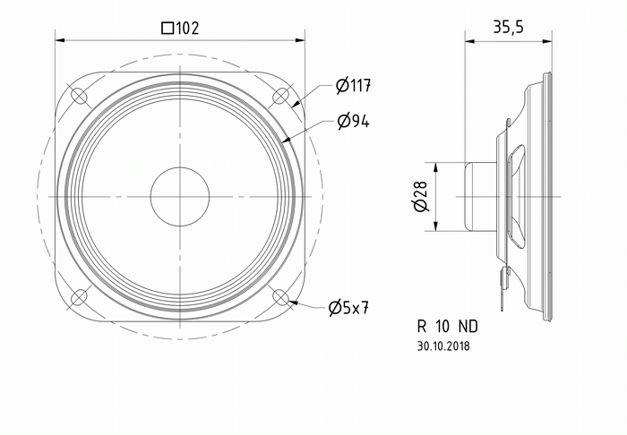R 10 ND · 8 Ω · part 2334 — Dimension drawing